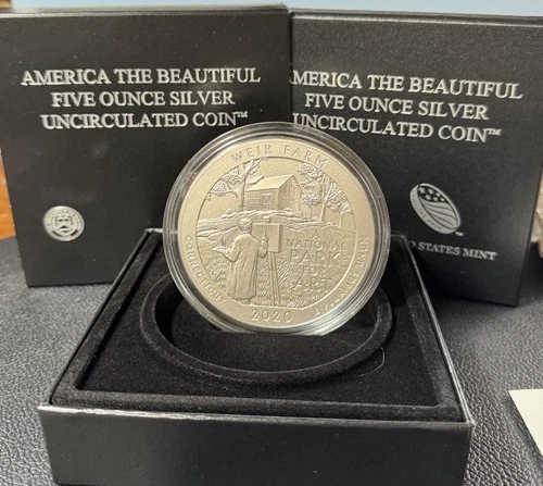 2020 P ATB 5oz Silver Coin Weir Farm (CT) Uncirculated Five Ounce W/Box & COA
