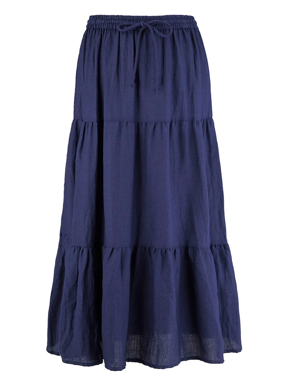 Marisota Navy Tiered Skirt – Linen Blend – Elastic Waist – Summer Holiday / Boho