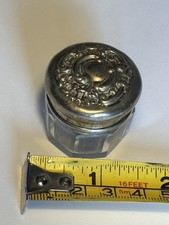Antique Solid Silver top vanity jar Face Cream Pot. Cut Glass. Very Tactile.