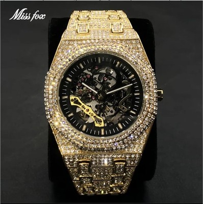 Automatik Unisex Luxus Ice Out Tourbillon Sparkly Dimond Mechanische Uhr