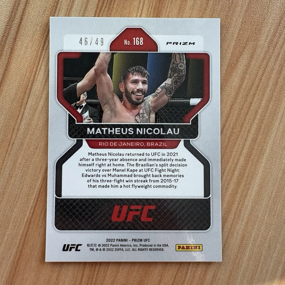 2022 Panini Prizm UFC Matheus Nicolau Rookie Teal /49 Flyweight #168 - Image 2 of 2