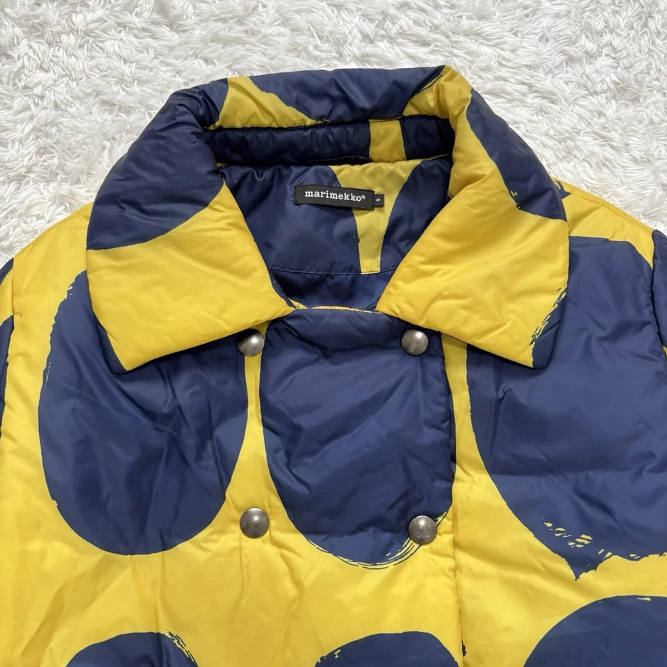 marimekko Padded Coat Double-Breasted S Navy Yellow Dot Pattern Women's Jacket - Image 2 of 4