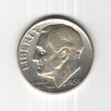1958 D 10¢ DIME 90% SILVER TEN CENTS DENVER MINT UNITED STATES OF AMERICA USA