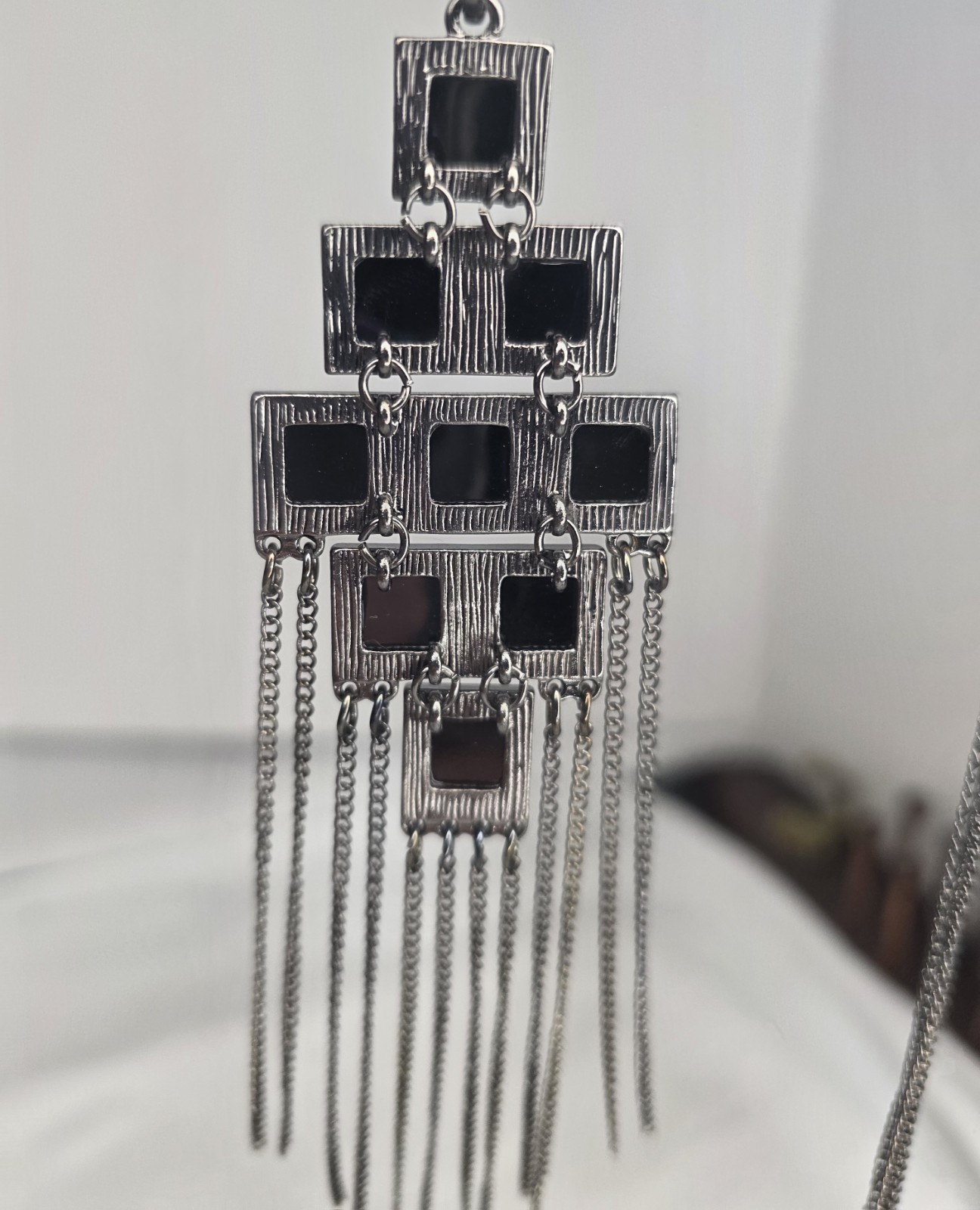 Park Lane Black Pyramid Fringe Chain Necklace Geometric Tiles Design New (Read⬇️