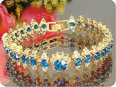 Blue Sapphire Bracelet 29x4-8 Mm 18K Gold Plated.