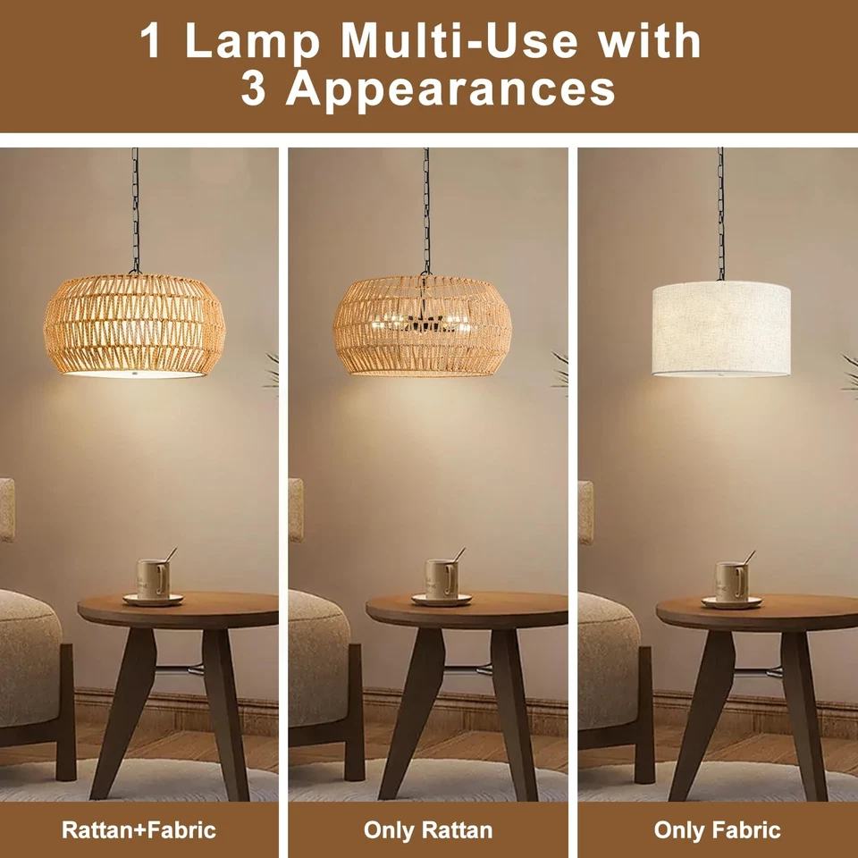 Lámpara de araña de ratán para comedor, 19,7 pulgadas 5 luces (bombillas incluidas... Foto 4 de 4