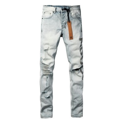 NEW KSUBI Men's Ripped Letter Printing Pants Gray Skinny
