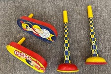Lot Of 4 Vintage Kirchhof Tin Horn Noisemakers Clown Horn Toy Antique