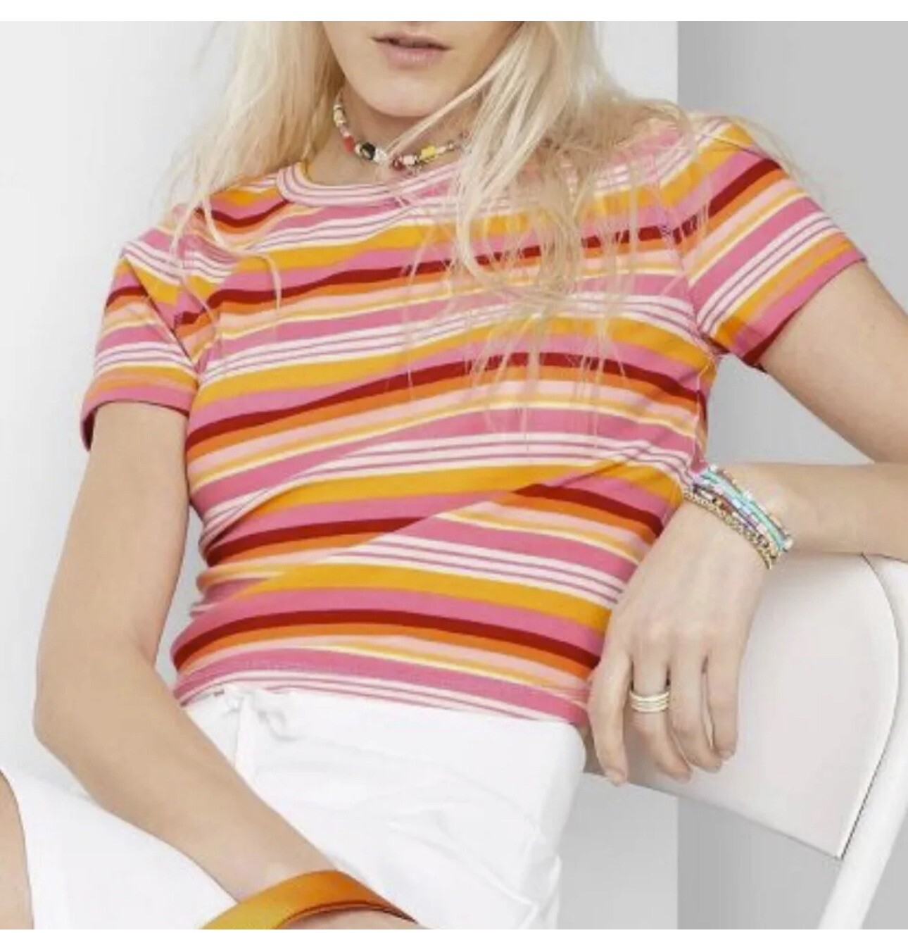 Wild Fable Striped Tee Short Sleeve Cropped T-Shirt PINK STRIPED Tee XXL
