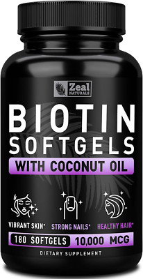 Biotin with Coconut Oil for Hair 10000Mcg (180 Softgels) Biotin Supplement - Bio