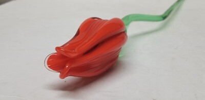 ART GLASS PUMPKIN ORANGE LONG STEM GLASS FLOWER 20 1/4''