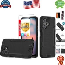 Metallic Brush Finish Case with Tempered Glass for Boost Mobile Celero 5G Plus