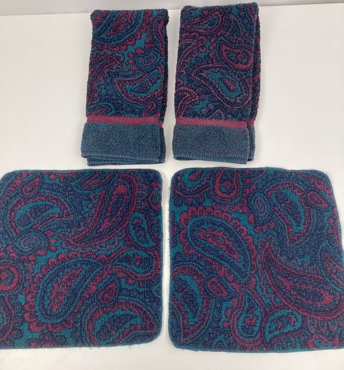 Vintage Set Royal Velvet Fieldcrest Paisley Jewel Tone Hand Towels