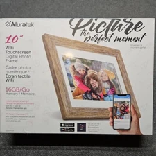 Aluratek 10" LCD Picture Frame Wi-Fi Touchscreen Digital Photo Wood Grain New