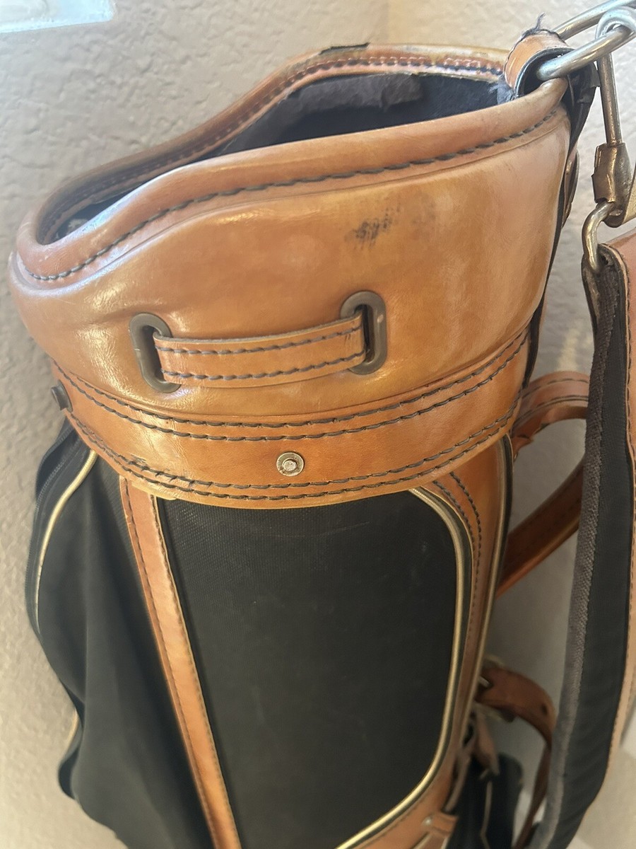 Vintage Burton Golf Bag Leather Canvas Black Tan 6 Way Made In USA