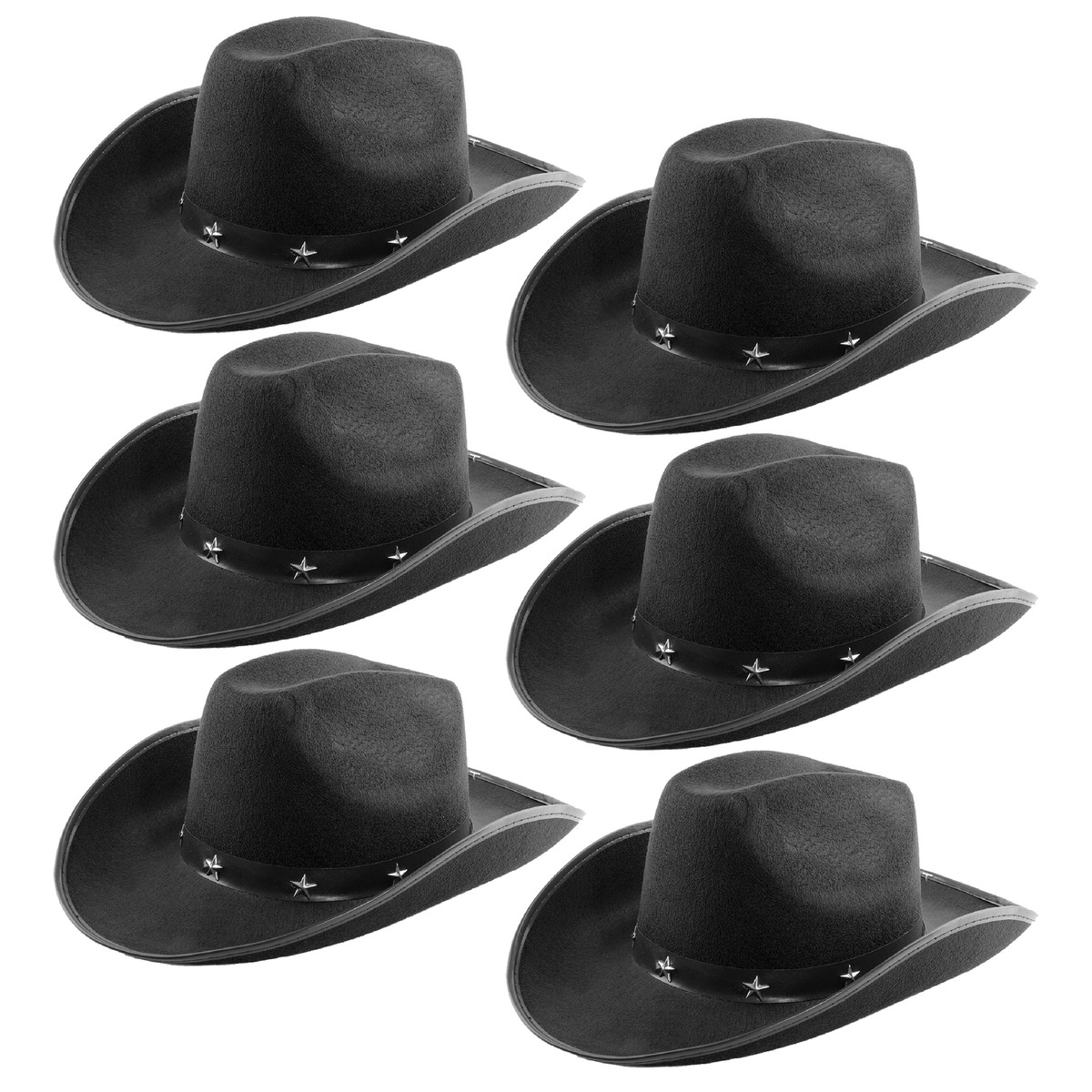 7555 6 Pcs Sparkly Star Cowboy Hat Felt Black Western Keilin Star Studded Rhinestone Cowgirl Hat Disco Cowboy Hat  main image 3