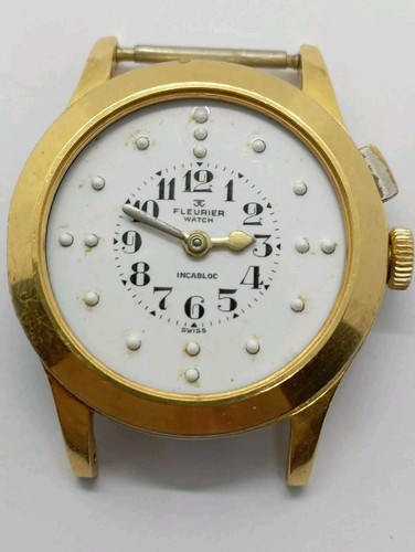 Vintage FLEURIER BRAILLE Watch For The Blind Gold Plated G20 cal. 196 Unitas 199 - Picture 2 of 23