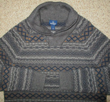Old Navy Fair Isle Sweater Shawl Collar Mens M Slim Fit Wool Fishermans Pullover