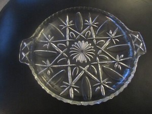 ANCHOR HOCKING Vintage Relish Tray Flat Plate Platter Glass Cross Olive Pattern