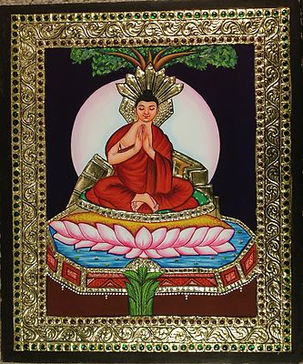 Tanjore Buddha Painting Handmade South Indian Religious Thanjavur Relief Art