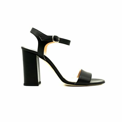 Giada Genuine Leather Italian Shoes Black Ankle Strap Sandals 
