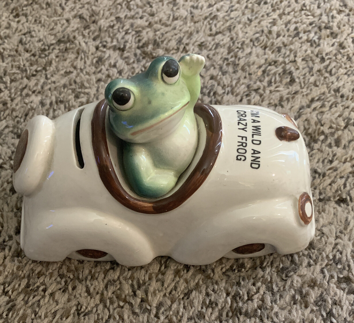 Vintage Norcrest Ceramic Frog In Car Piggy Bank Wild And Crazy Frog eBay