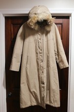 Vtg Orvis Parka Coat Womens 12 Solid Beige Gore Tex Detachable Fur Trim Hood