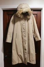 VTG Orvis Parka Coat Womens 12 Solid Beige Gore Tex Detachable Fur Trim Hood 