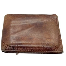 Giudi Billfold Wallet Italian Leather Vintage Retro Brown With Decorative Piece
