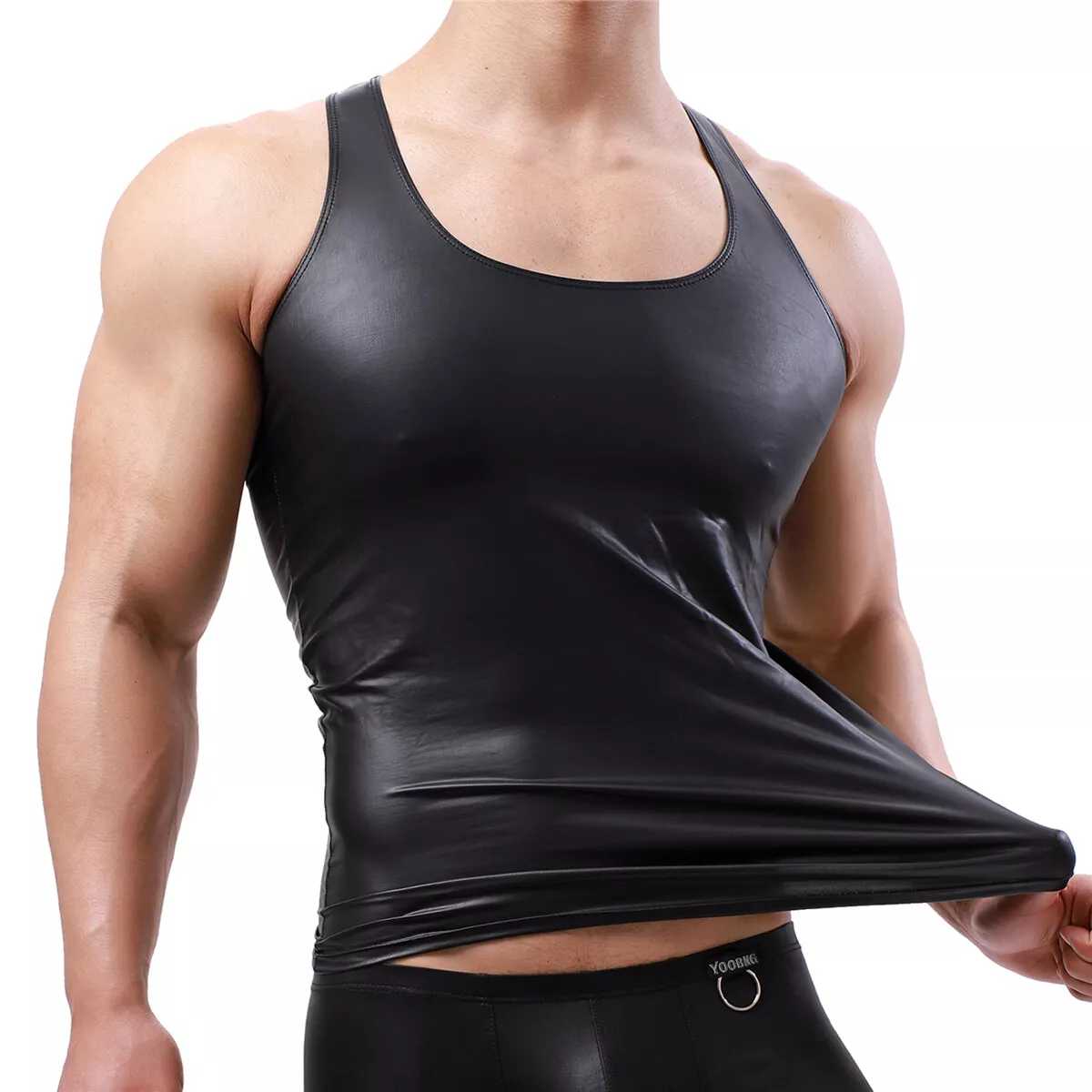 Faux leather top vest mens