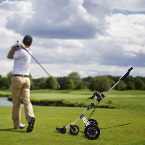 Folding 3 Wheel Golf Pull Push Cart Trolley Scorecard Umbrella Drink Holder Club
