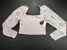 GUESS Wmn's XL Light Pink Long/Lace Sleeve Top Blouse "New"