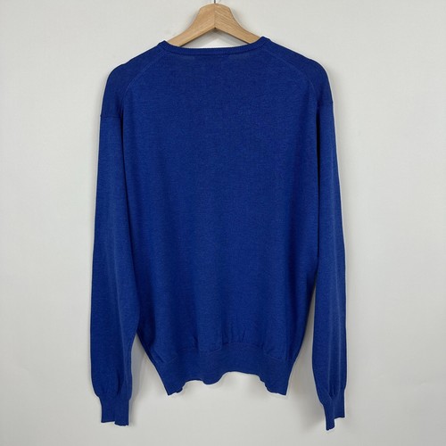 Suéter Peter Millar Seda Mezcla Algodón Para Hombre Grande Azul Cuello en V Pullover Clásico - Imagen 2 de 9