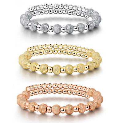 Cuff Bangle Gold Plated Beads Charm Adjustable Bracelet for Women 6.5''