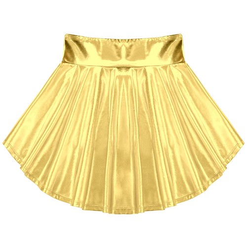 Kids Girls Shiny Metallic Ballet Dance Mini Skirts High Waisted Pleated Skirted - Picture 9 of 31