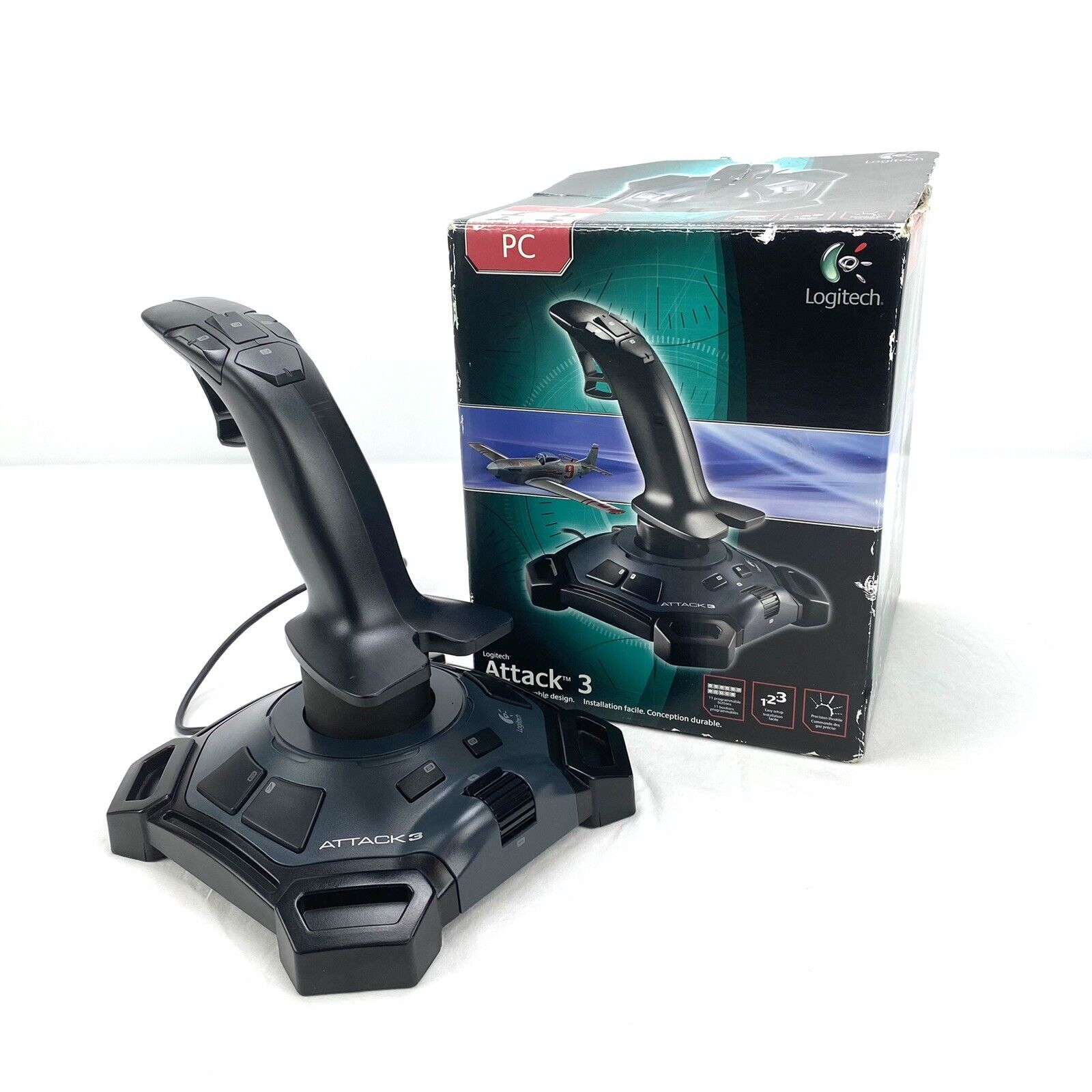 klynke Kan ikke læse eller skrive Tilladelse Logitech Attack 3 Gaming Joystick PC USB ATK3 Flight Stick 11 Buttons w/  Box | eBay