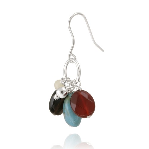 925 Silver Lab Created Turquoise Multi Colored Chips Cluster Dangle Earrings - Picture 2 of 3