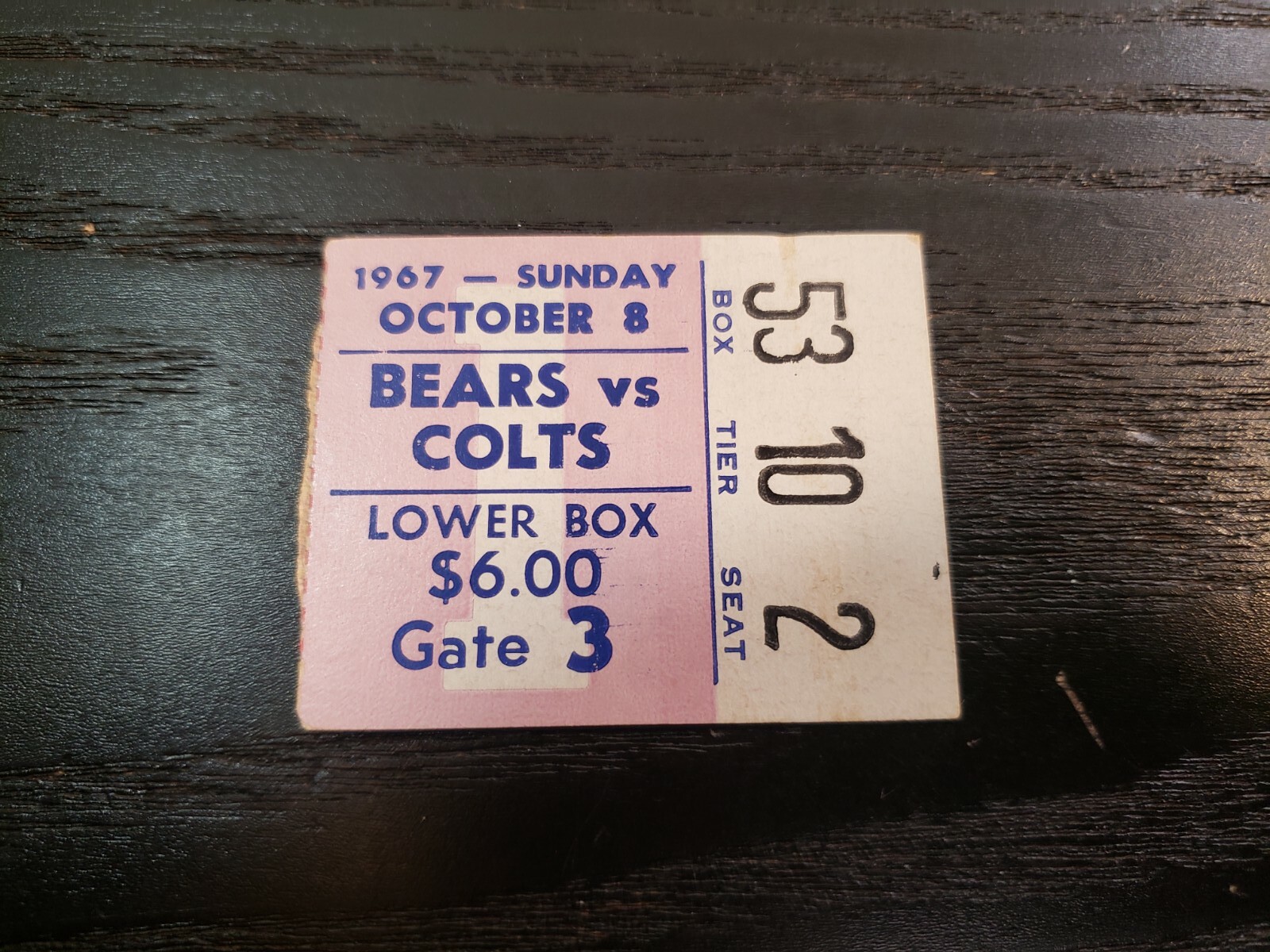 1967 Chicago Bears Vs Balt. Colts Ticket Stub Johnny Unitas ~ Rick Volk ...