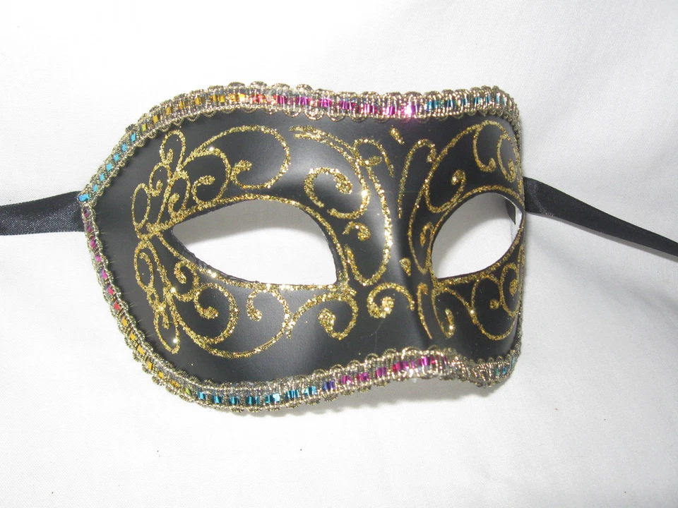 BLACK GOLD COLOMBINA  VENETIAN MASQUERADE MASK MARDI GRAS PARTY COSTUME MASKS - Image 3 of 3