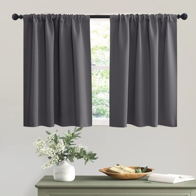 Short Grey Blackout Curtains for Small Bedroom Window, Insulating UV Blocking Dr
