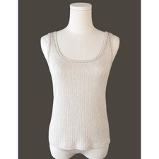 Aerie Y2K Ribbed Soft Lace Trim Cami Top Medium Oatmeal Beige Cotton Blend