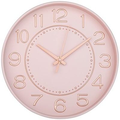 HZDHCLH Wanduhr 10 Zoll leise nicht tickend rund 10 Zoll, Rotgold 