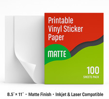 100 Matte 8.5"x11" Printable Vinyl Sticker Paper for Inkjet Laser Waterproof