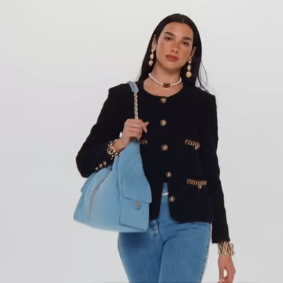 CHANEL 23N COCO NEIGE BLUE STRAIGHT JEANS WITH WHITE LEATHER CHAIN
