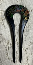 Vintage Japanese Kansashi Lacquerware Hair Comb with Floral Design