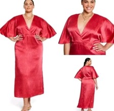 Fe Noel × Target Red Plus Size Satin Flutter Sleeve Maxi Dress V Neck. Sz 22