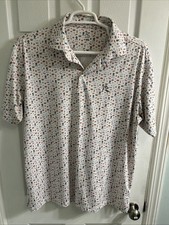 Rhoback Men's Performance Polo The Grillmaster Print XL White BBQ Grill EUC