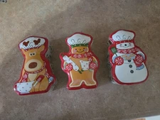 TEMPTATIONS SET OF 3 LIDDED 8OZ. RAMEKIN SNOWMAN REINDEER GINGERBREAD XMAS DISH