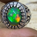 925 sterling Silver mens ring Natural australian opal stone full fire opal ring