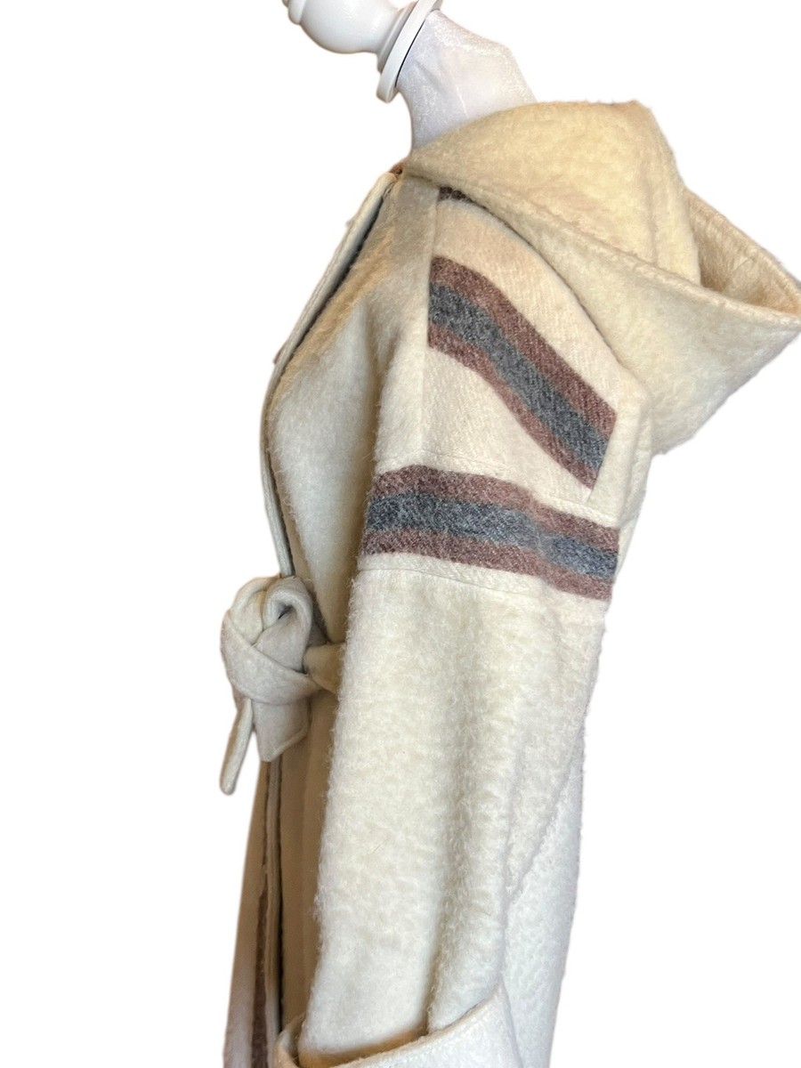 Vintage 1970s Variegated Gray Striped Wool Belted Hooded Coat Casa de Lana View 4
